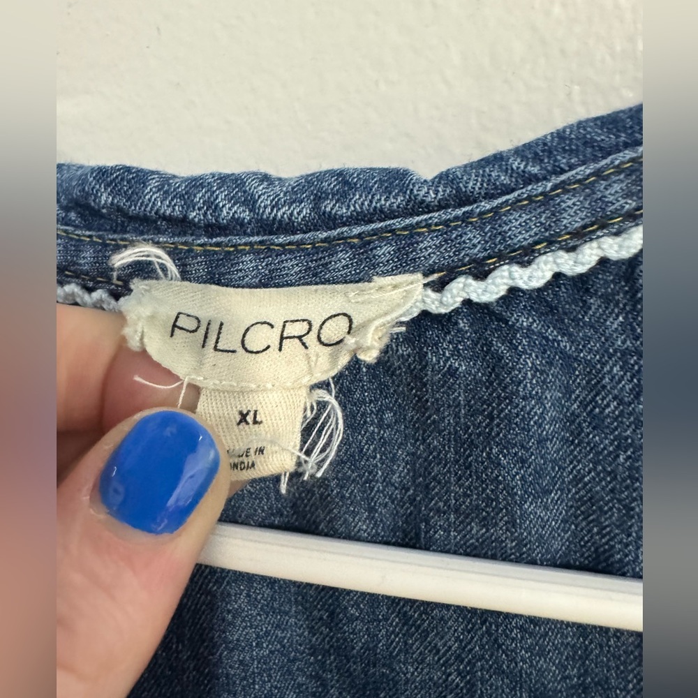 Pilcro Frill Collar Denim Buttondown Shirt - Picture 6 of 7